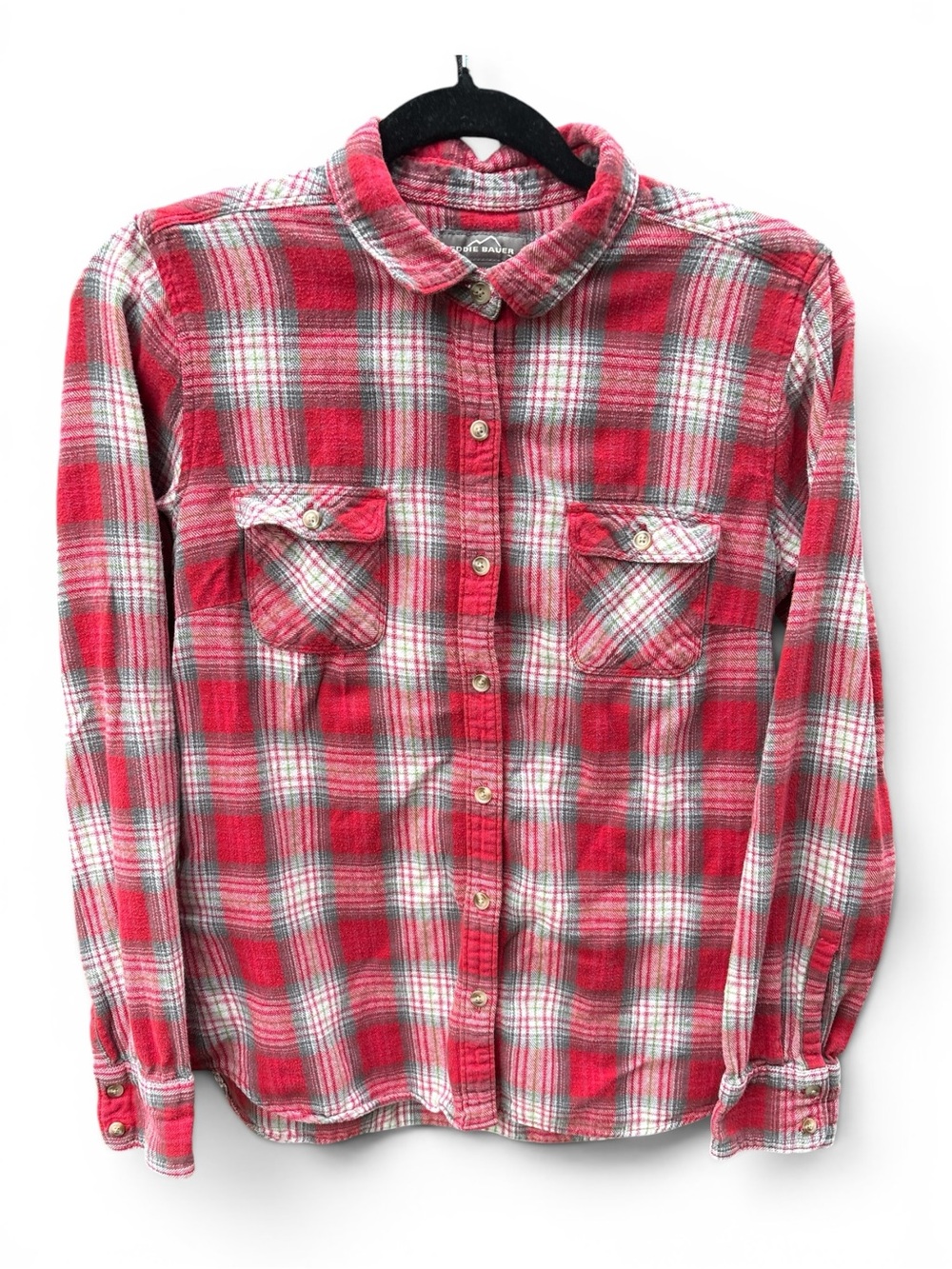 Eddie Bauer 100% Cotton Red Plaid Button-Up